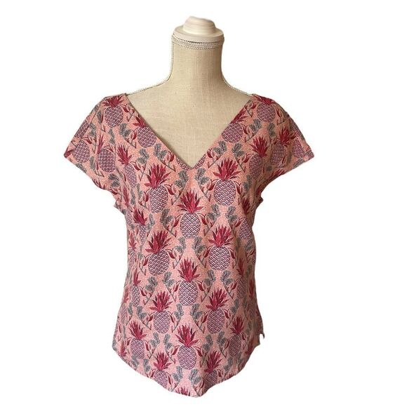 Boden Alexandra Ivory Palm Stamp Linen Top in Pink & Magenta - Picture 3 of 15